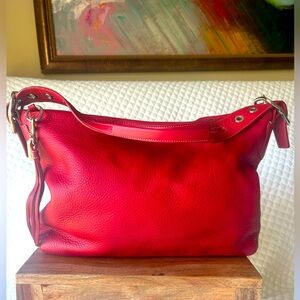 Coach East West Genuinely Pebble Red Leather Handbag w Chrome Harware